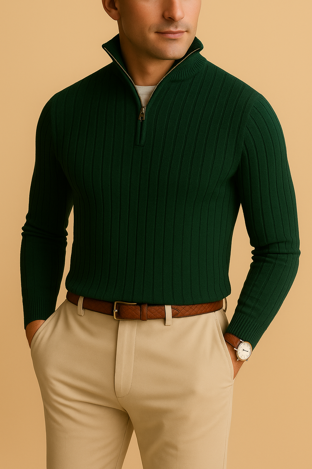 Lukas - Strickpullover mit Reißverschluss und Rippstrickmuster, Herren Lässiger Look