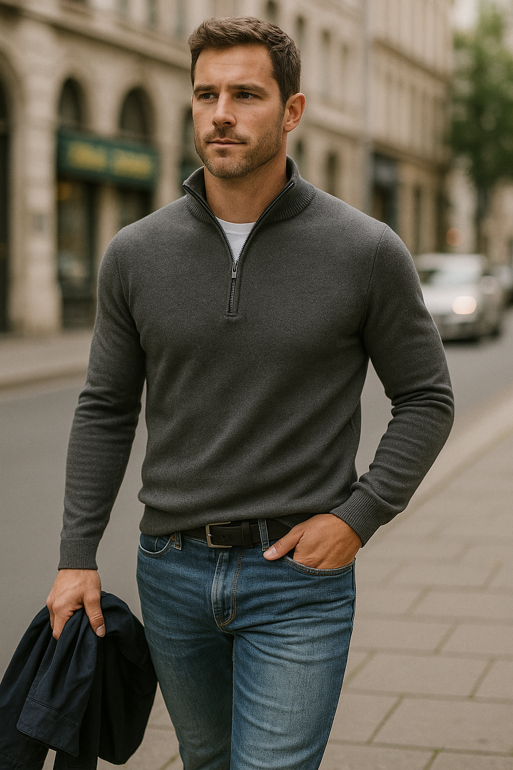 Lukas - Strickpullover mit Reißverschlusskragen und Komfort-Passform