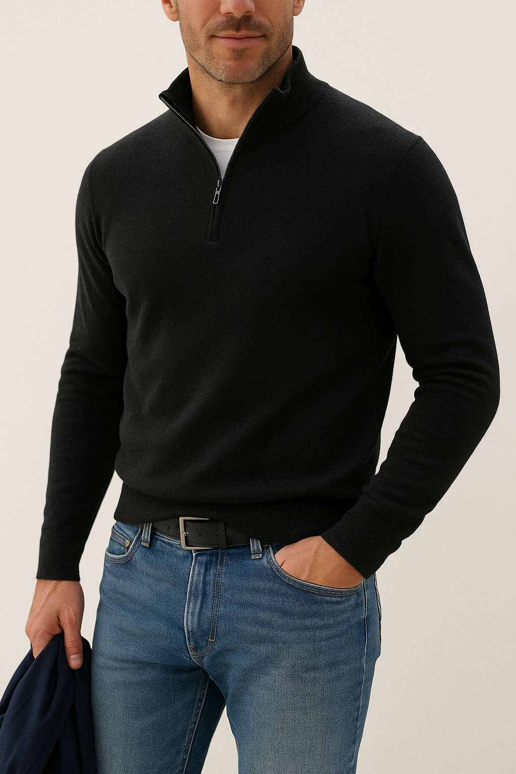 Lukas - Strickpullover mit Reißverschlusskragen und Komfort-Passform