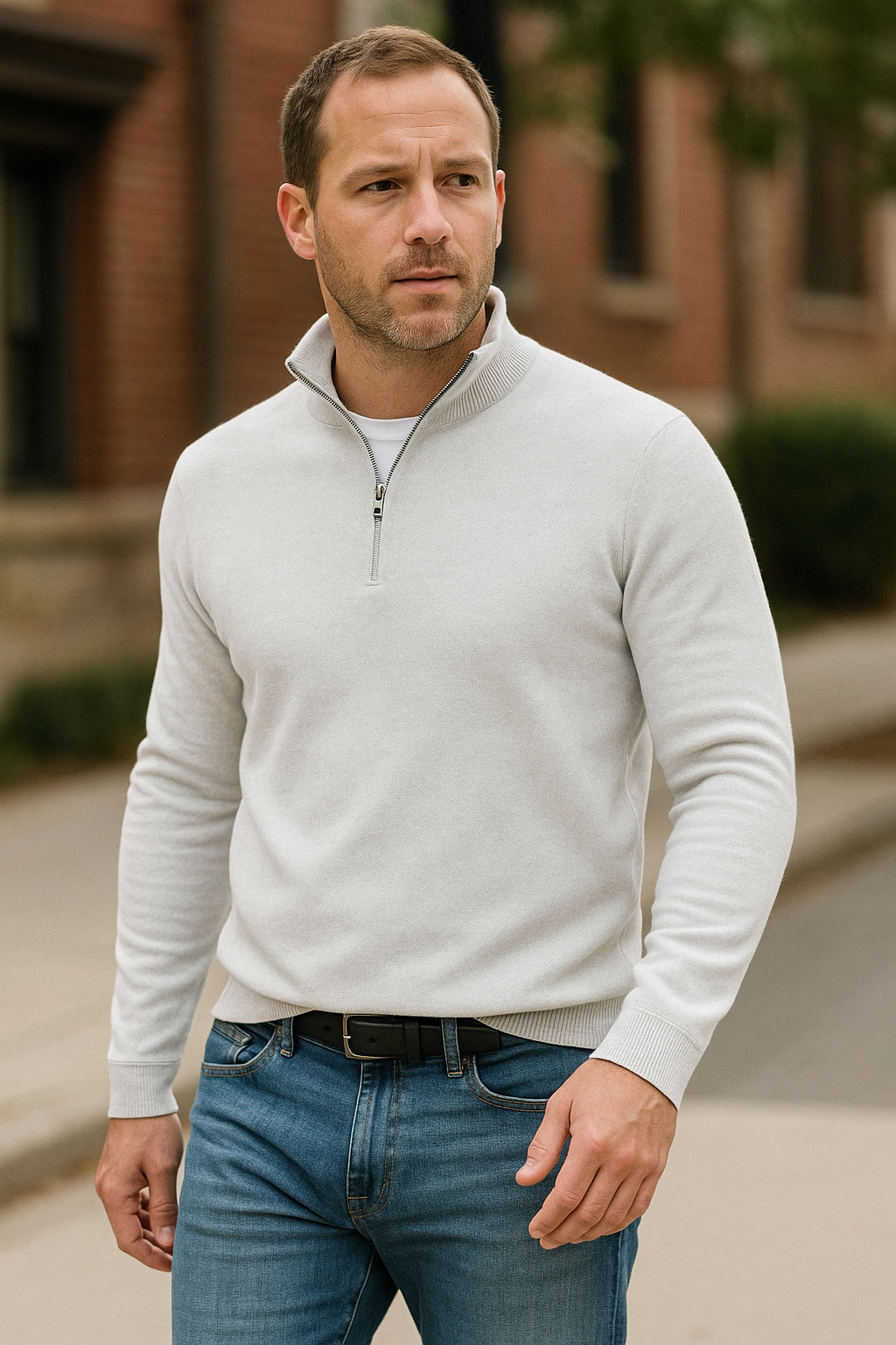 Niklas – Herrenpullover mit Reißverschlusskragen und schmaler Passform