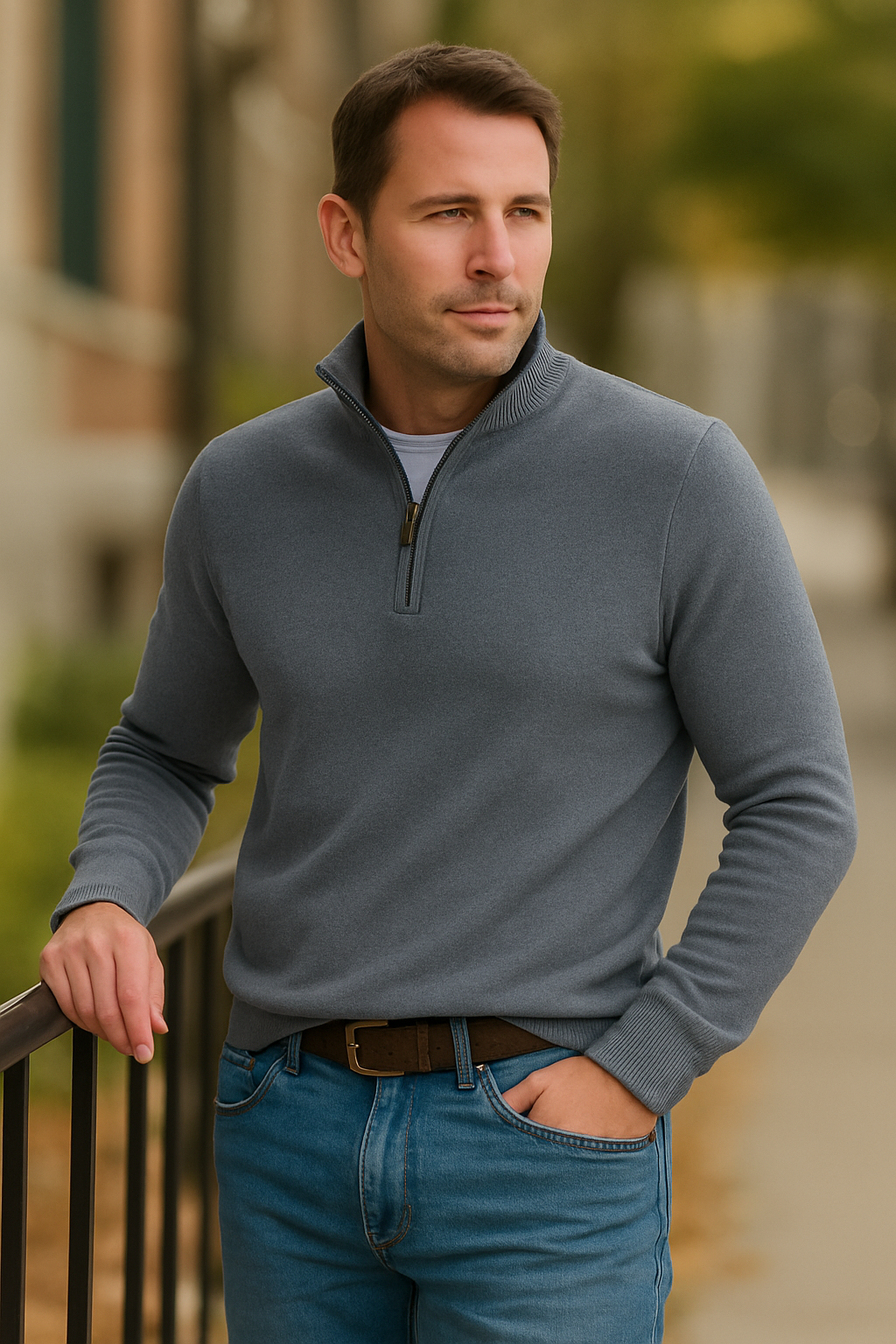 Niklas – Herrenpullover mit Reißverschlusskragen und schmaler Passform
