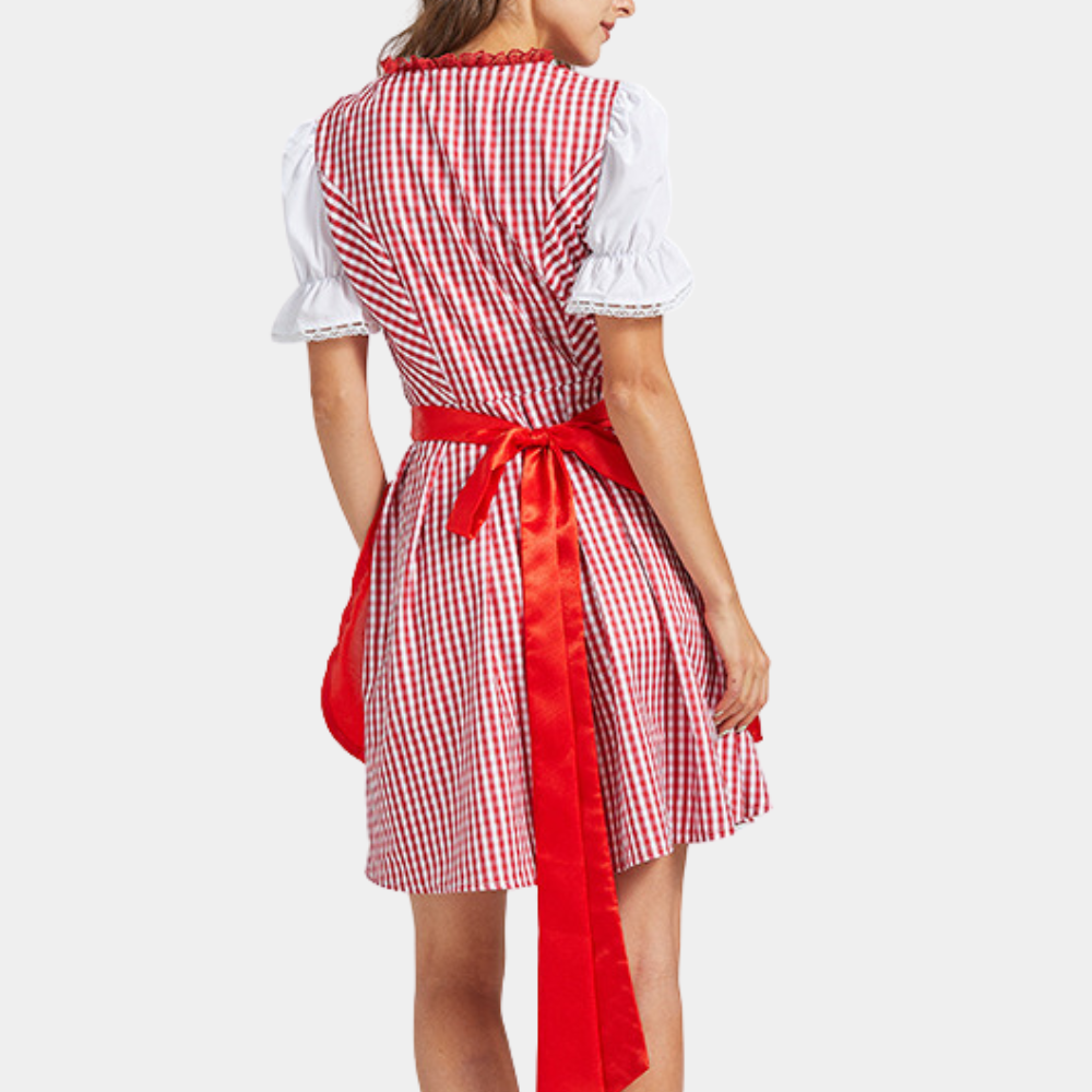 Oktoberfest Damen Dirndl Kariert Mit Schürze | Kurz