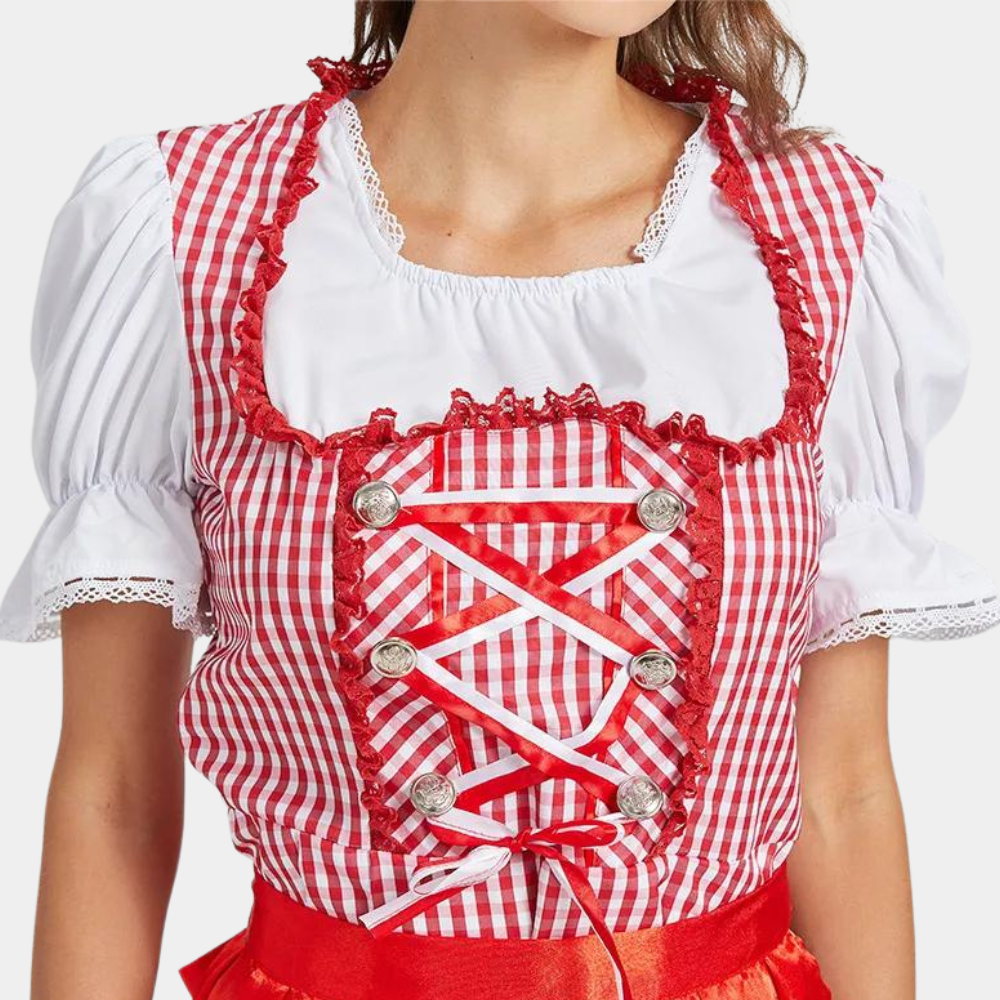 Oktoberfest Damen Dirndl Kariert Mit Schürze | Kurz