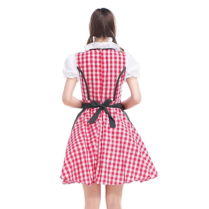 Oktoberfest Damen Dirndl Kariert Mit Schürze | Midi
