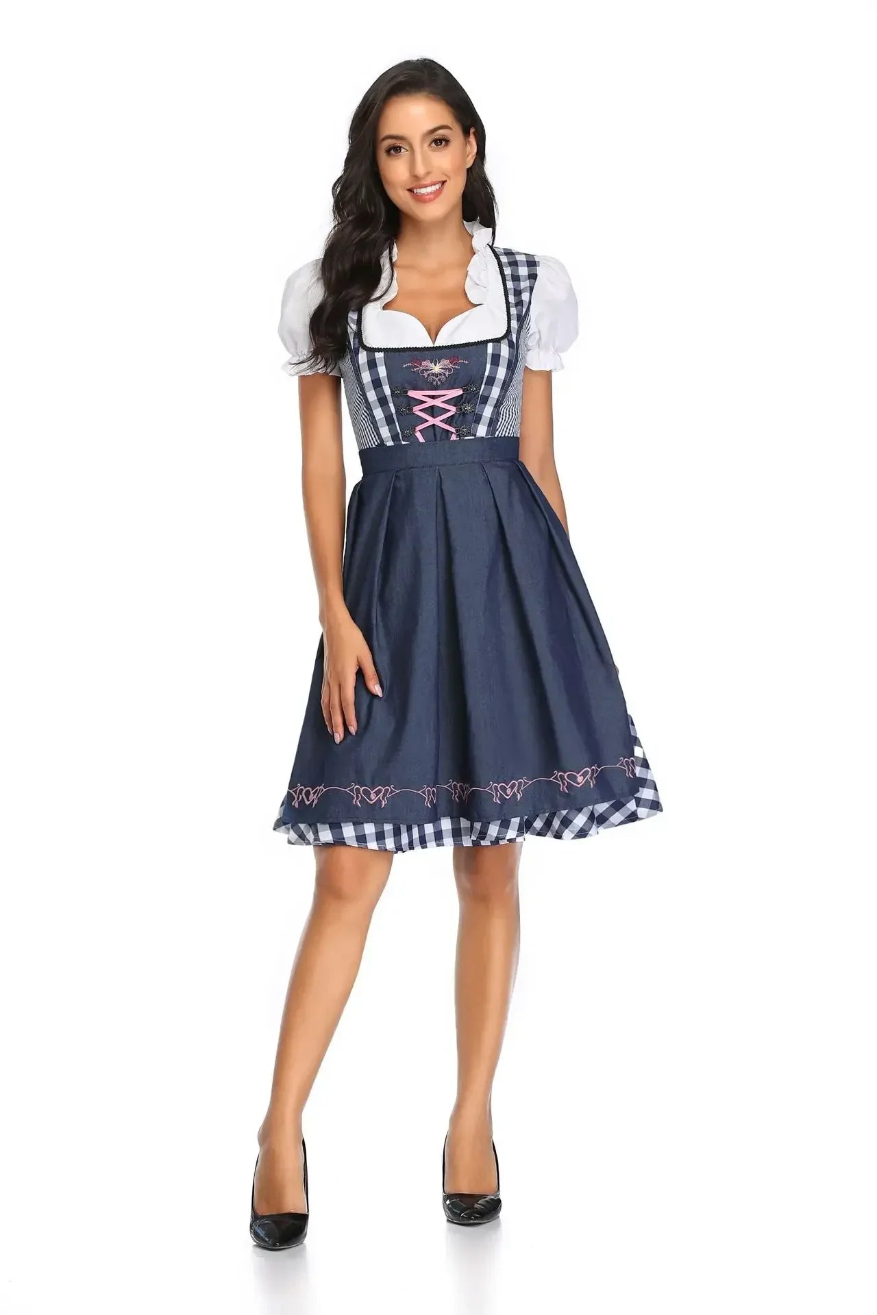 Oktoberfest Damen Dirndl Kariert Mit Schürze | Midi