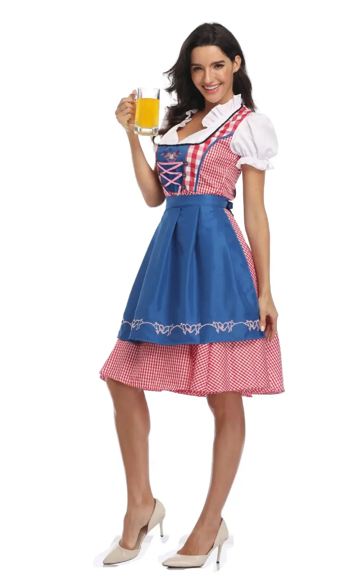 Oktoberfest Damen Dirndl Kariert Mit Schürze | Midi