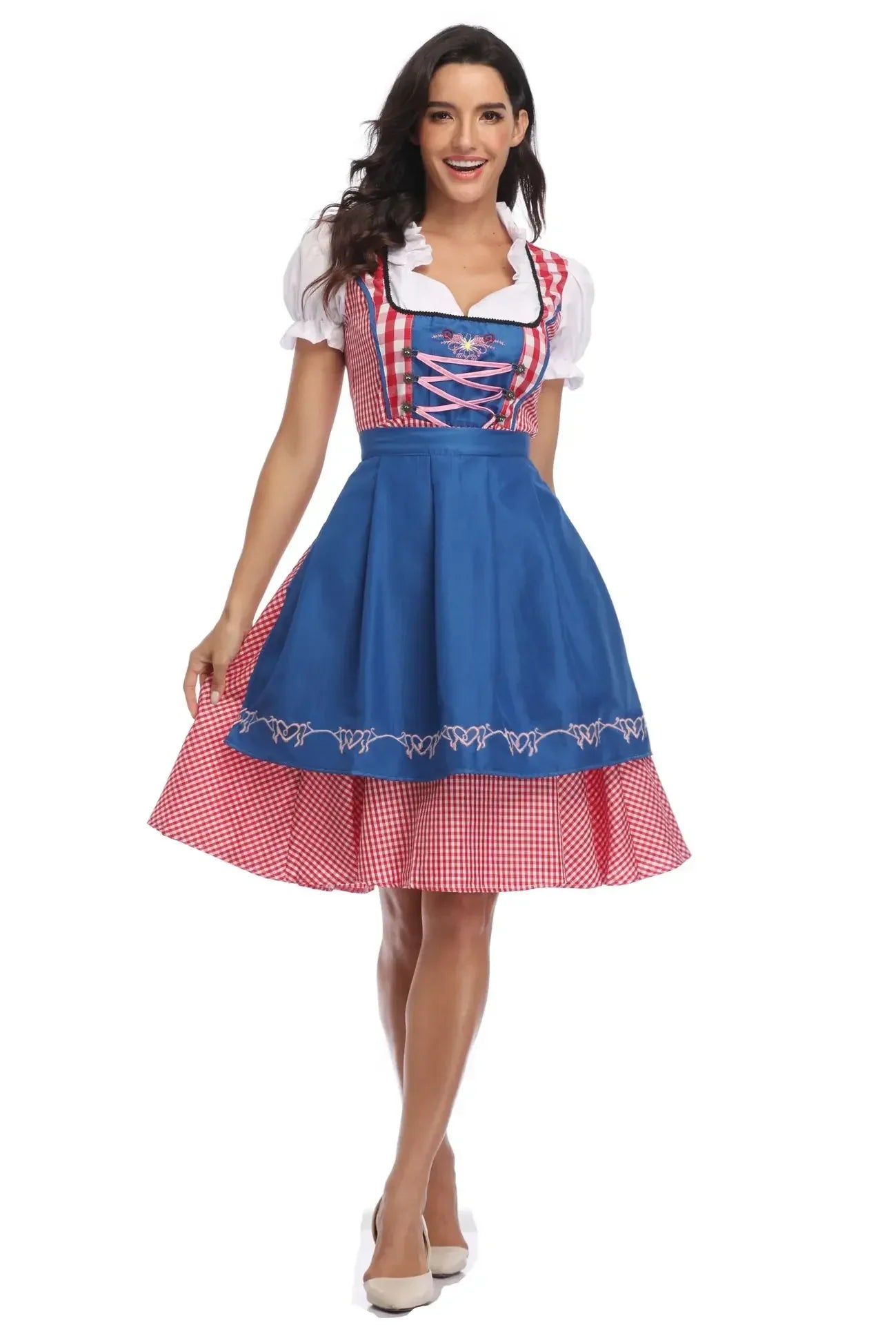 Oktoberfest Damen Dirndl Kariert Mit Schürze | Midi