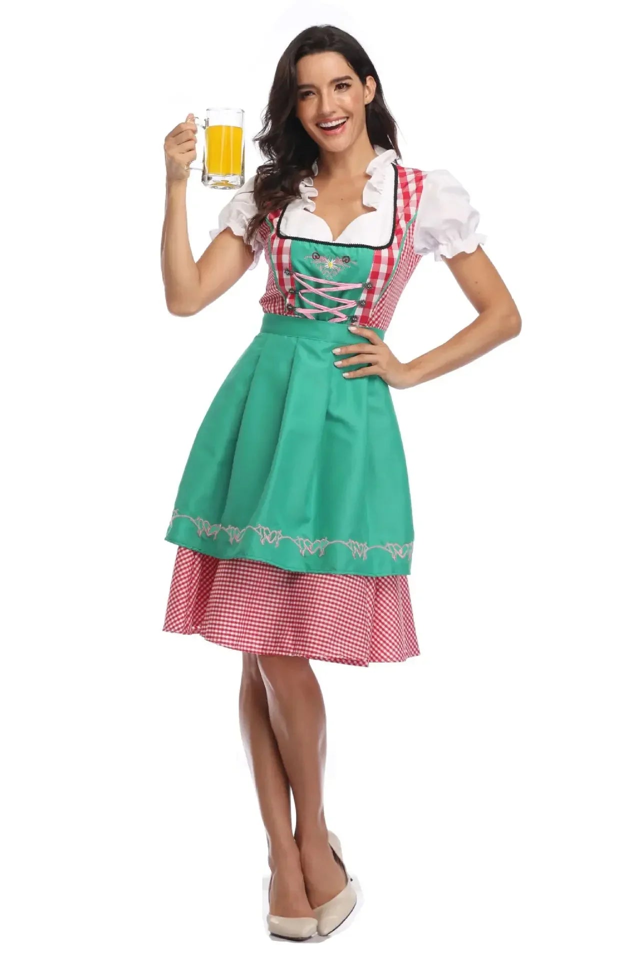 Oktoberfest Damen Dirndl Kariert Mit Schürze | Midi