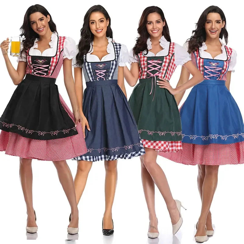 Oktoberfest Damen Dirndl Kariert Mit Schürze | Midi