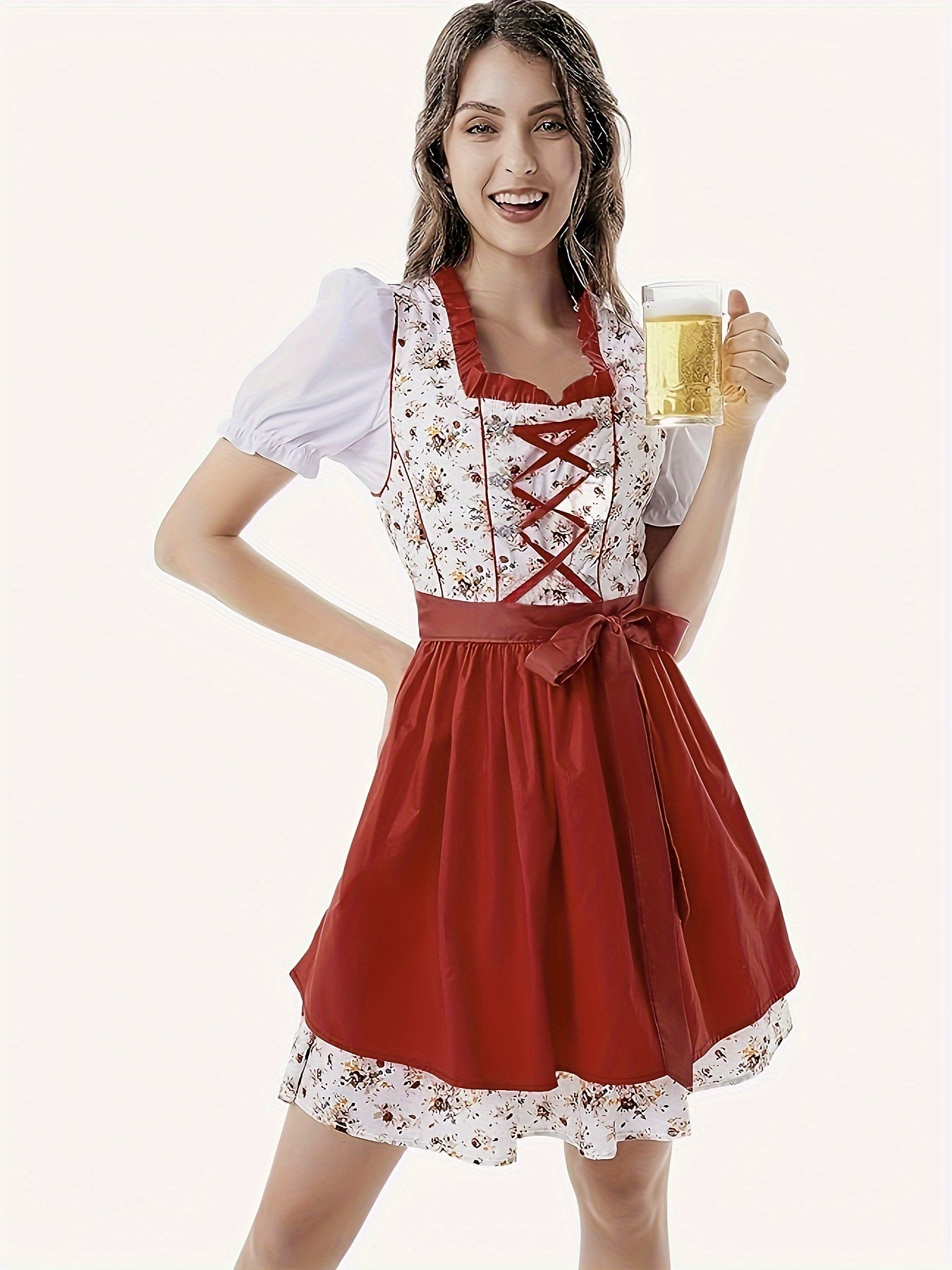 Oktoberfest Damen Dirndl Mit Blumenmuster Und Schürze | Mini