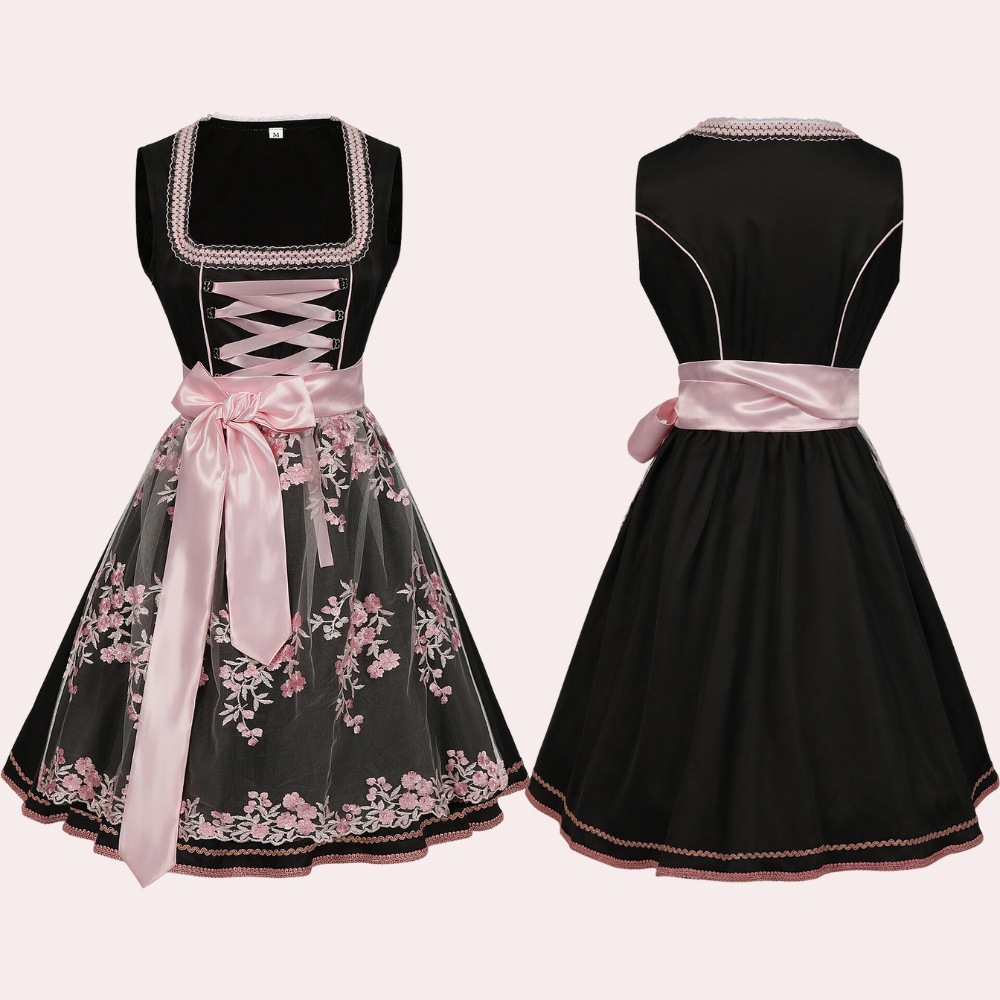 Oktoberfest Damen Dirndl Mit Schürze Und Blumenmuster | Midi