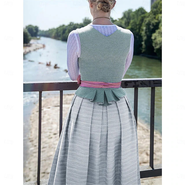 Oktoberfest Damen Dirndl Mit Schürze Und Knopfleiste | Midi