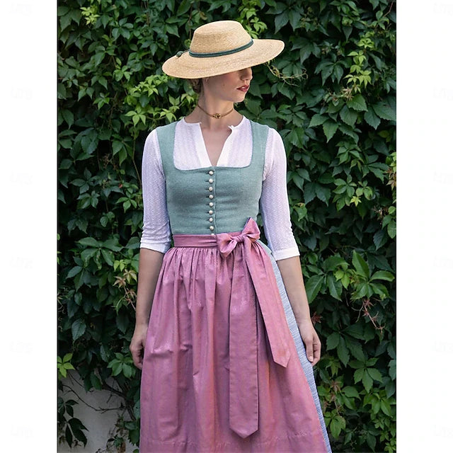 Oktoberfest Damen Dirndl Mit Schürze Und Knopfleiste | Midi