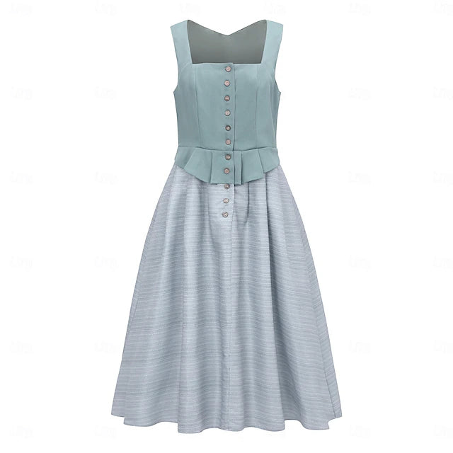 Oktoberfest Damen Dirndl Mit Schürze Und Knopfleiste | Midi