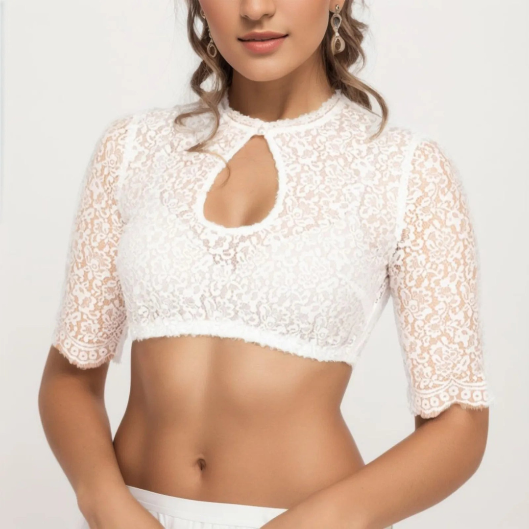 Oktoberfest Damen Dirndlbluse Mit Spitze Und Keyhole | Kurz