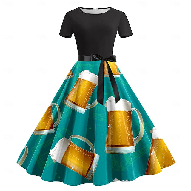 Oktoberfest Damen Kleid Mit Bierkrug Motiv | Midi