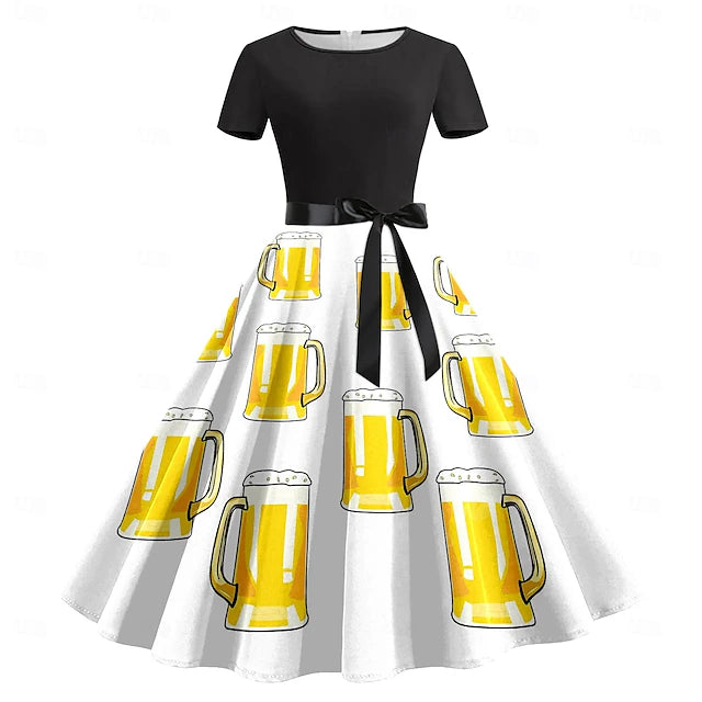 Oktoberfest Damen Kleid Mit Bierkrug Motiv | Midi