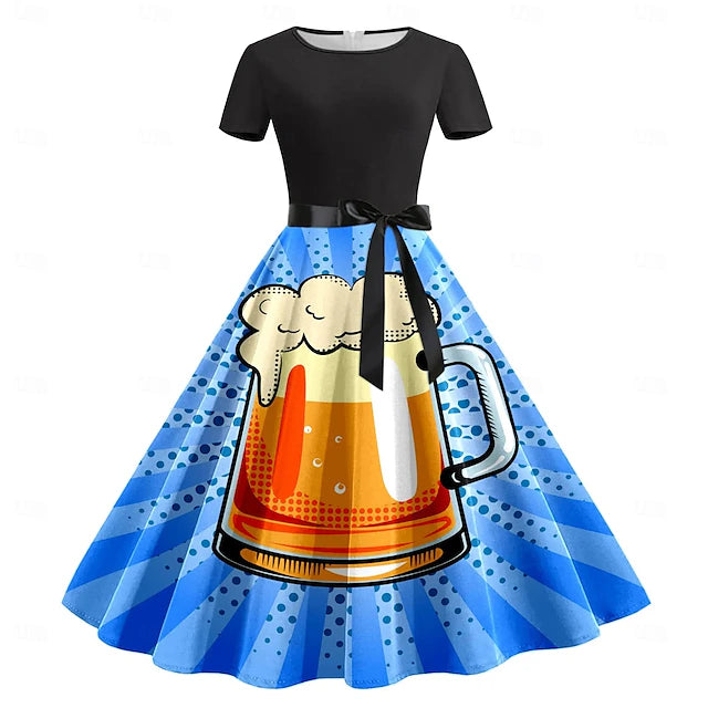 Oktoberfest Damen Kleid Mit Bierkrug Motiv | Midi