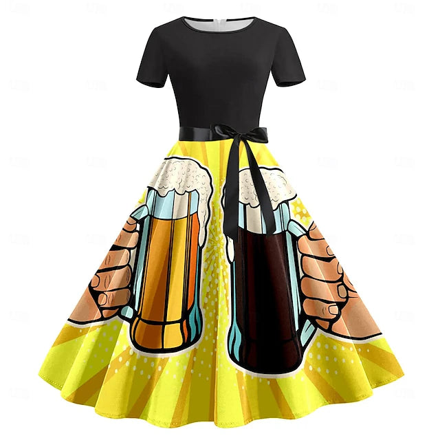 Oktoberfest Damen Kleid Mit Bierkrug Motiv | Midi
