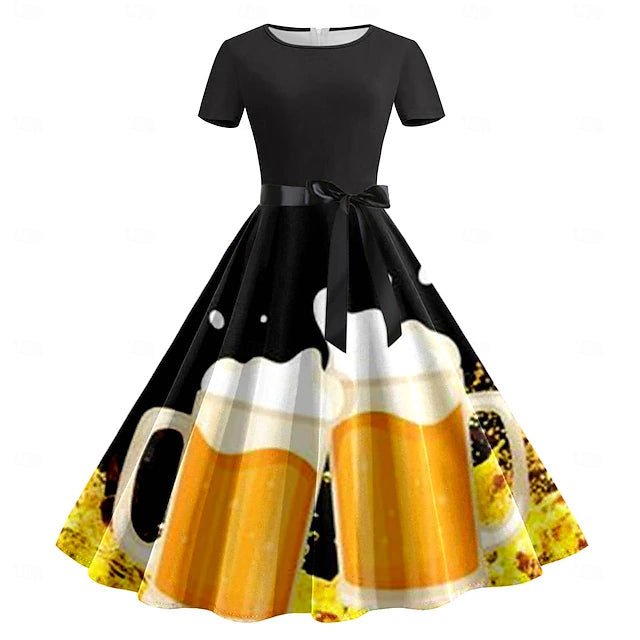 Oktoberfest Damen Kleid Mit Bierkrug Motiv | Midi