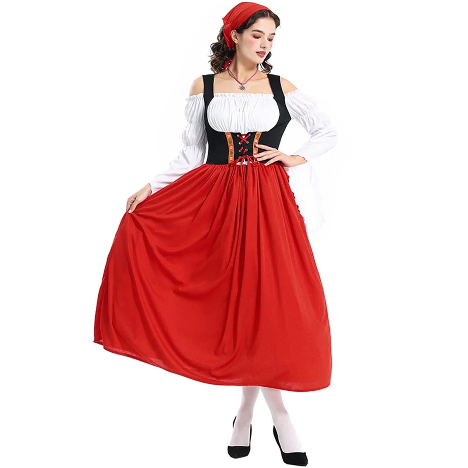 Oktoberfest Damen Kleid Schulterfrei Mit Stickerei | Lang
