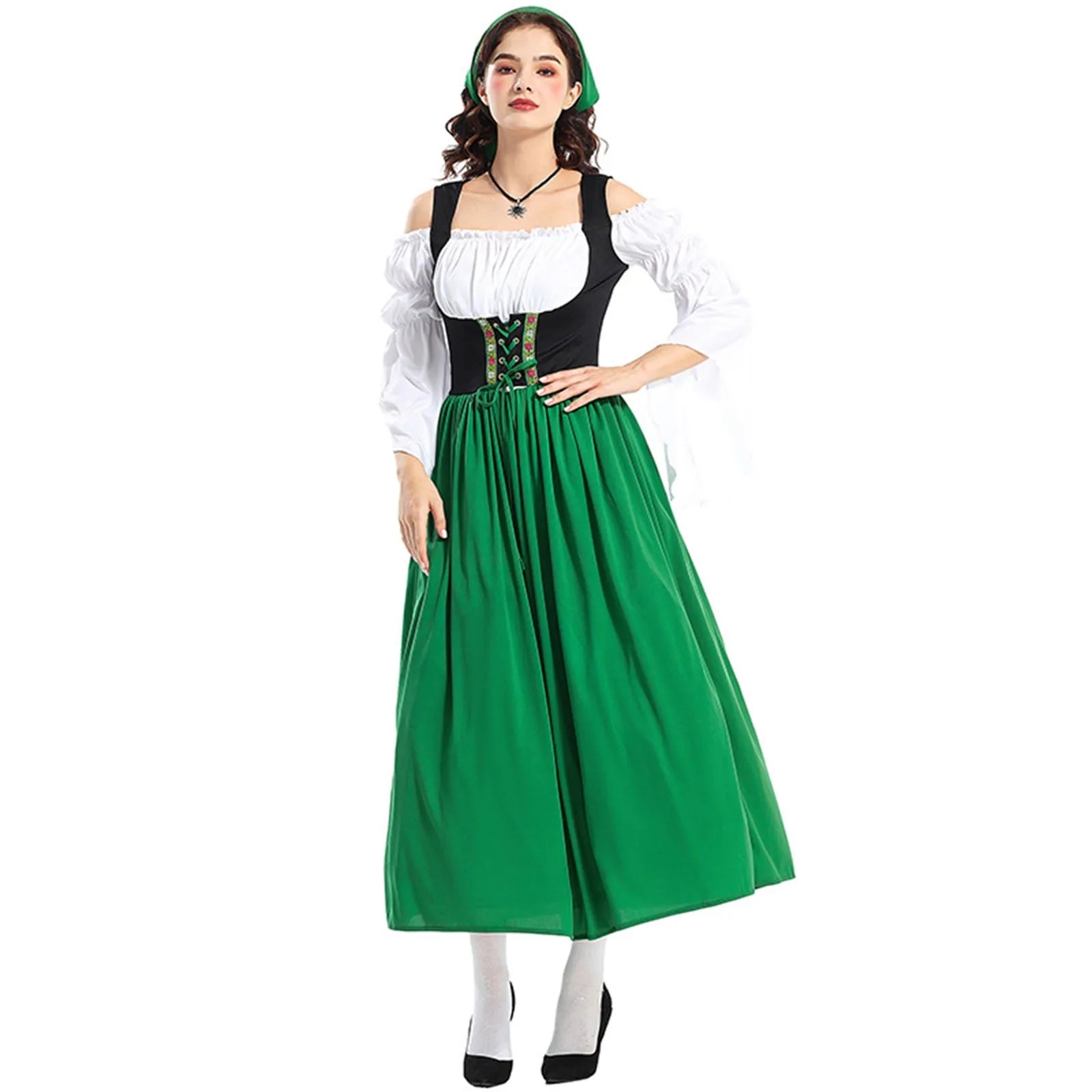 Oktoberfest Damen Kleid Schulterfrei Mit Stickerei | Lang