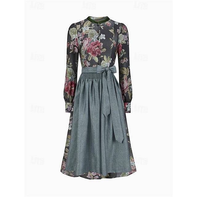 Oktoberfest Dirndl Kleid Für Damen Mit Blumenmuster Und Schärpe | Festlich