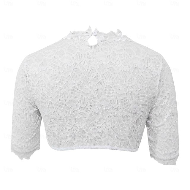 Oktoberfest Dirndlbluse Damen Mit Spitzenmuster Und Rundhals | Festlich