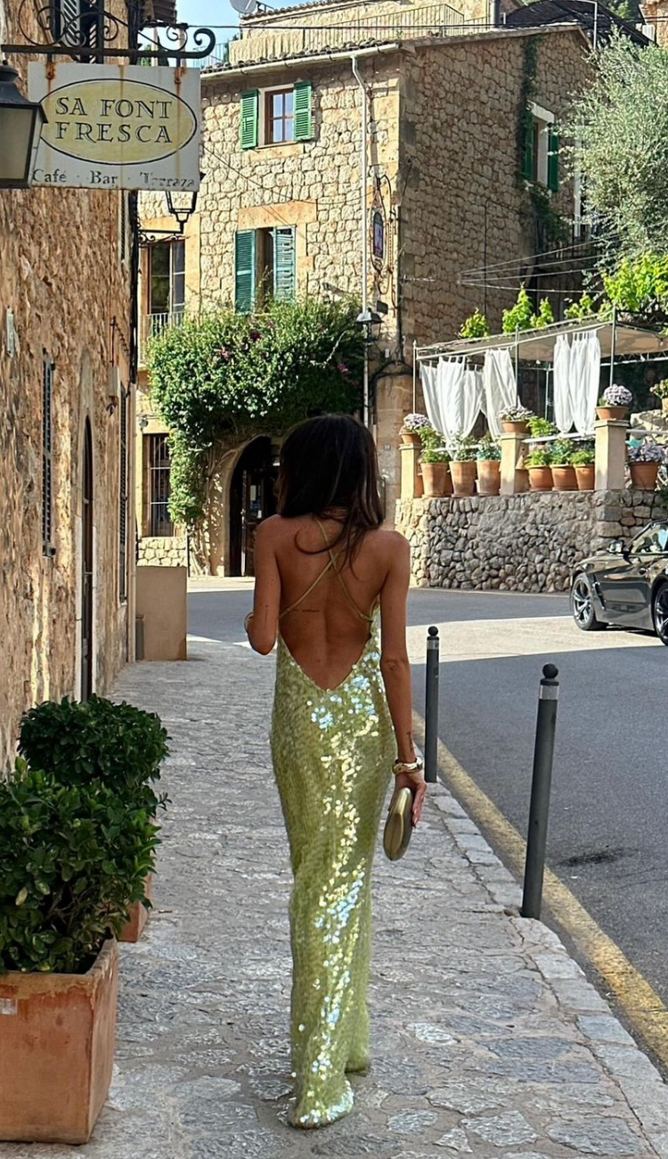 Aria | Damen Rückenfreies Paillettenkleid | Maxi