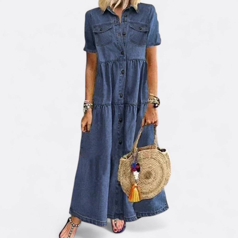 Clara | Damen Elegant Jeans Kleid | Figurformend