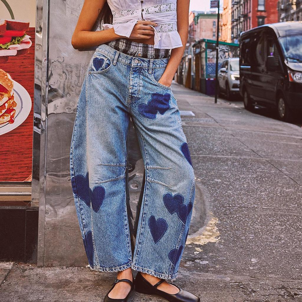 Damen Barrel Jeans Mit Herzmuster | Baggy Style