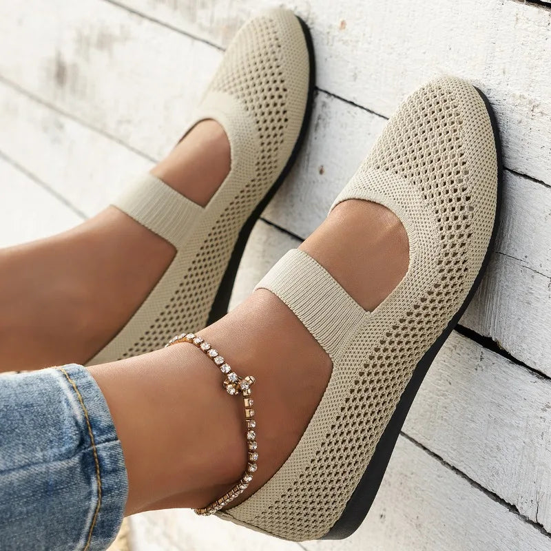 Damen Dirndl Ballerina Mesh Flats mit Riemchen Oktoberfest | Festlich