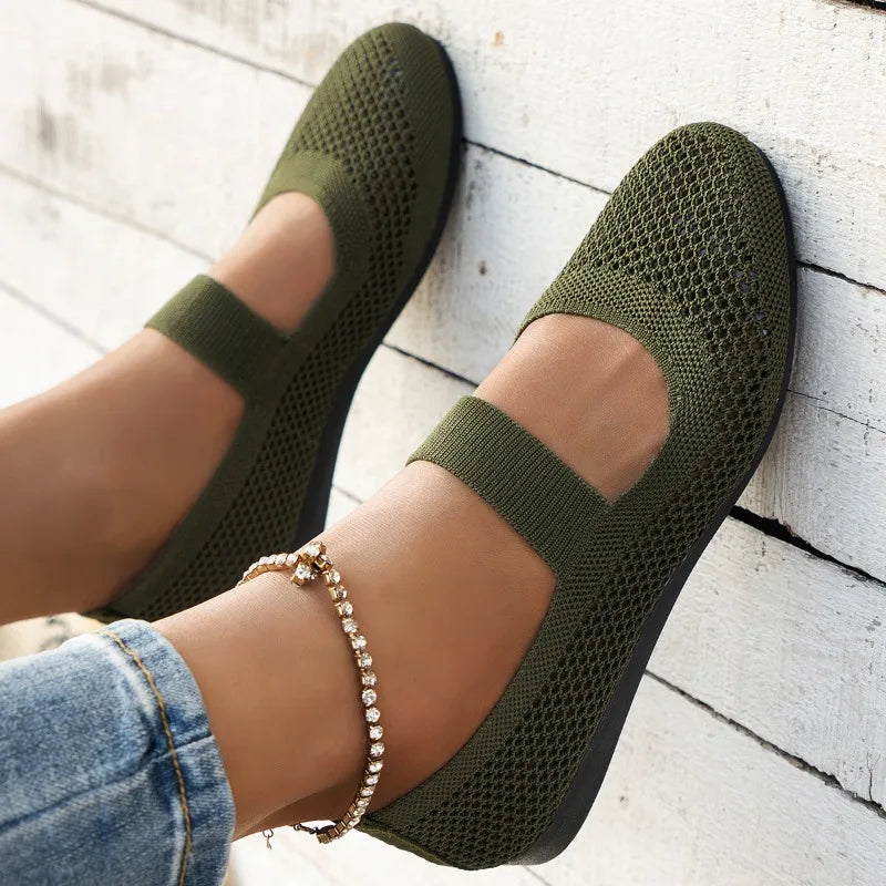 Damen Dirndl Ballerina Mesh Flats mit Riemchen Oktoberfest | Festlich