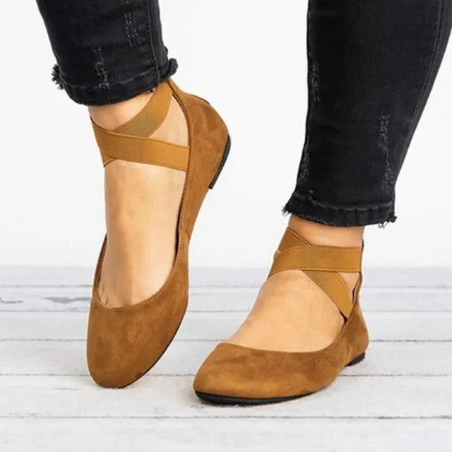 Damen Dirndl Ballerinas Oktoberfest mit gekreuzten Riemen | Klassisch