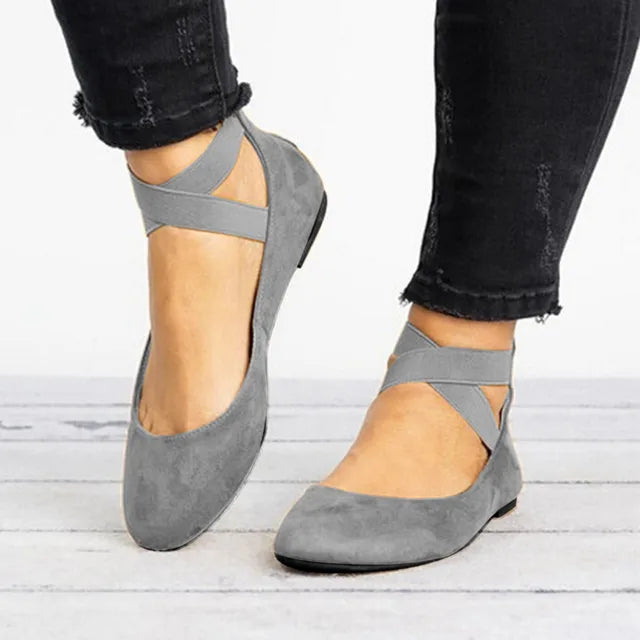 Damen Dirndl Ballerinas Oktoberfest mit gekreuzten Riemen | Klassisch