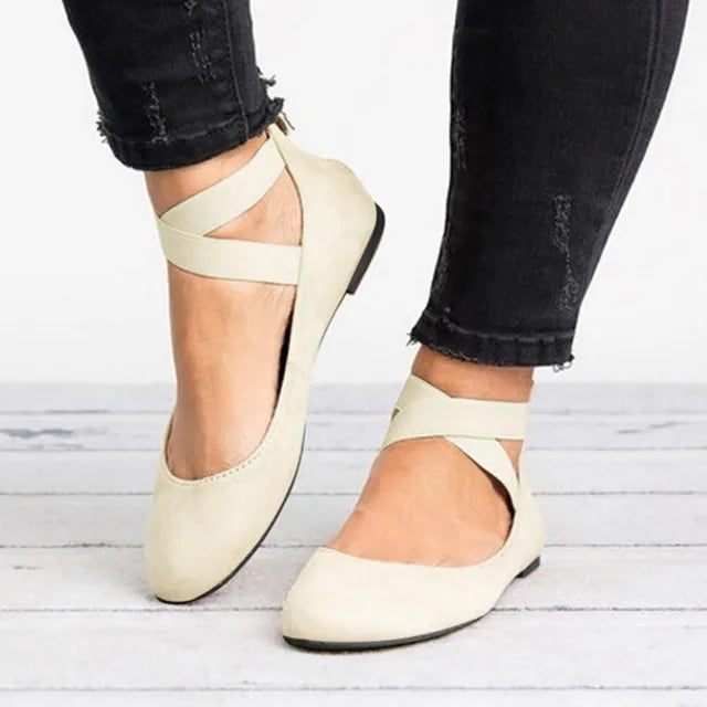 Damen Dirndl Ballerinas Oktoberfest mit gekreuzten Riemen | Klassisch
