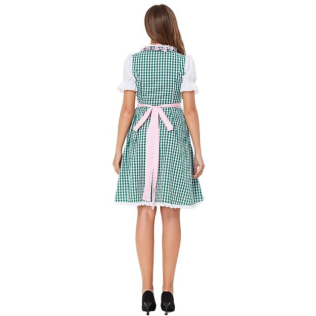 Damen Dirndl Kurzarm Mit Schürze Oktoberfest | Kariert