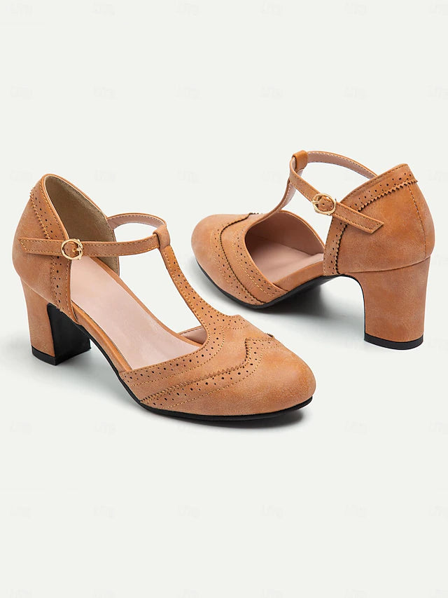 Damen Dirndl Pumps Mit T-Riemchen Für Oktoberfest | Blockabsatz