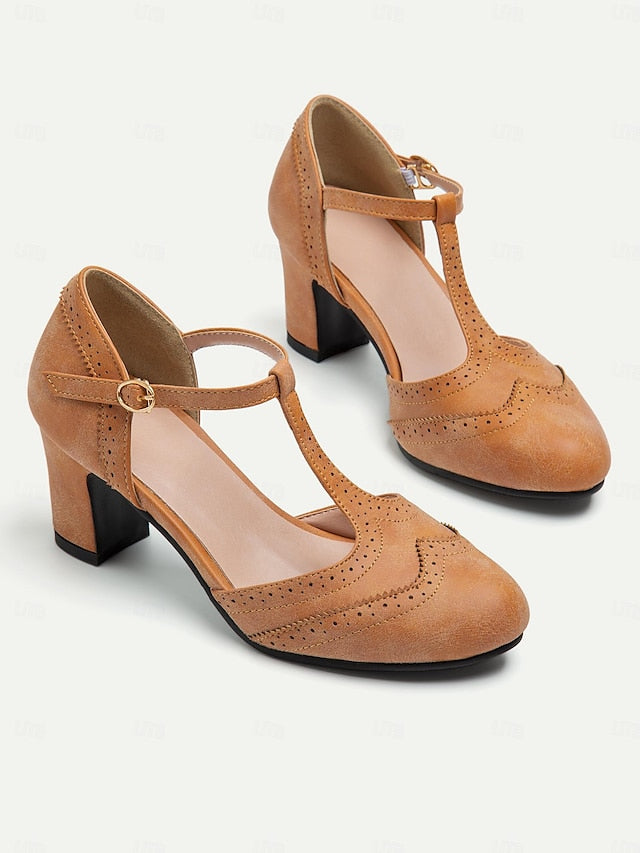 Damen Dirndl Pumps Mit T-Riemchen Für Oktoberfest | Blockabsatz