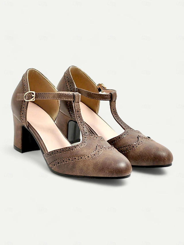 Damen Dirndl Pumps Mit T-Riemchen Für Oktoberfest | Blockabsatz