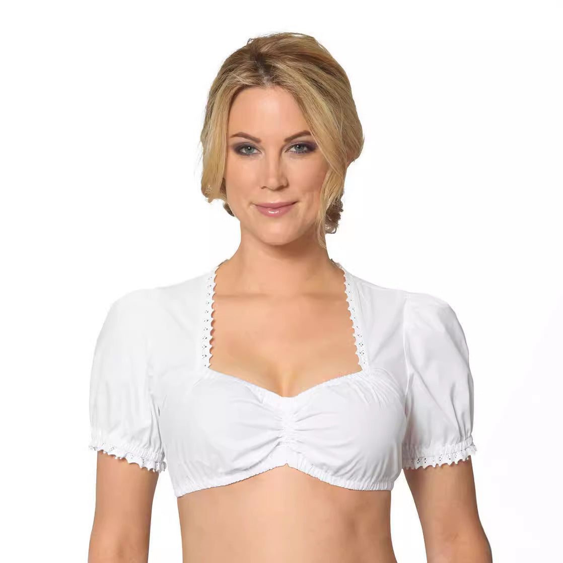 Damen Dirndlbluse Kurz Mit Spitze Und Bindung | Oktoberfest