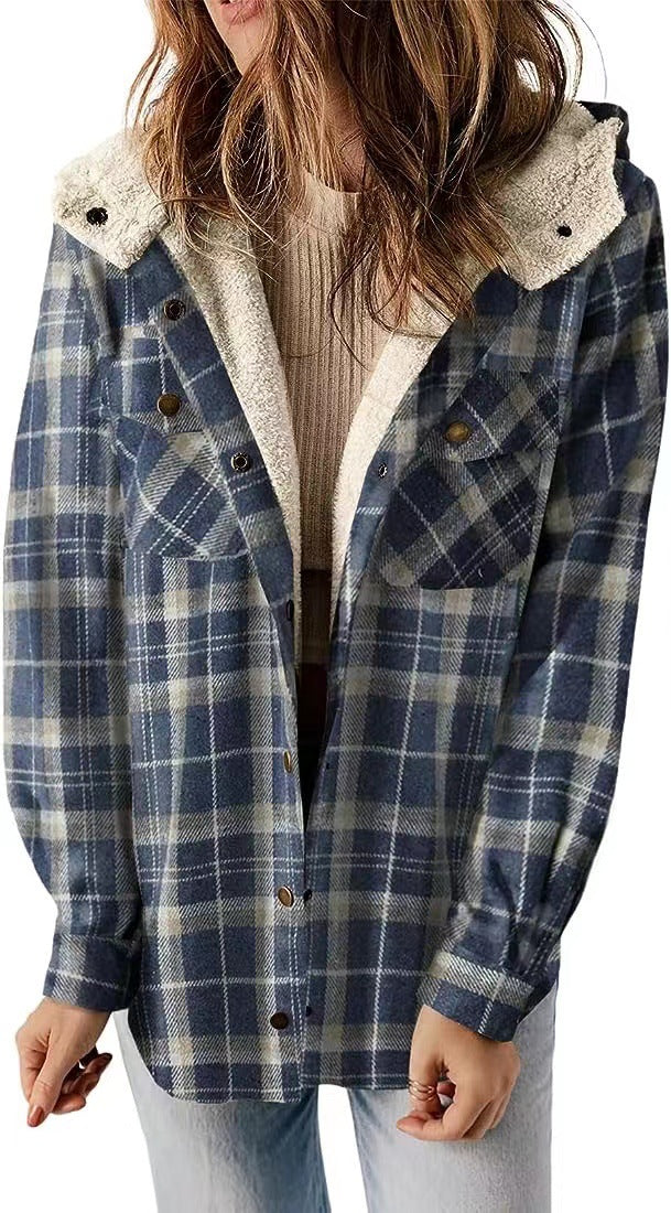 Damen Fleecejacke Mit Karomuster & Teddyfutter | Warm
