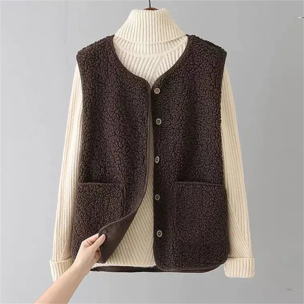 Damen Gilet Warm Mit Taschen | Teddy-Fleece