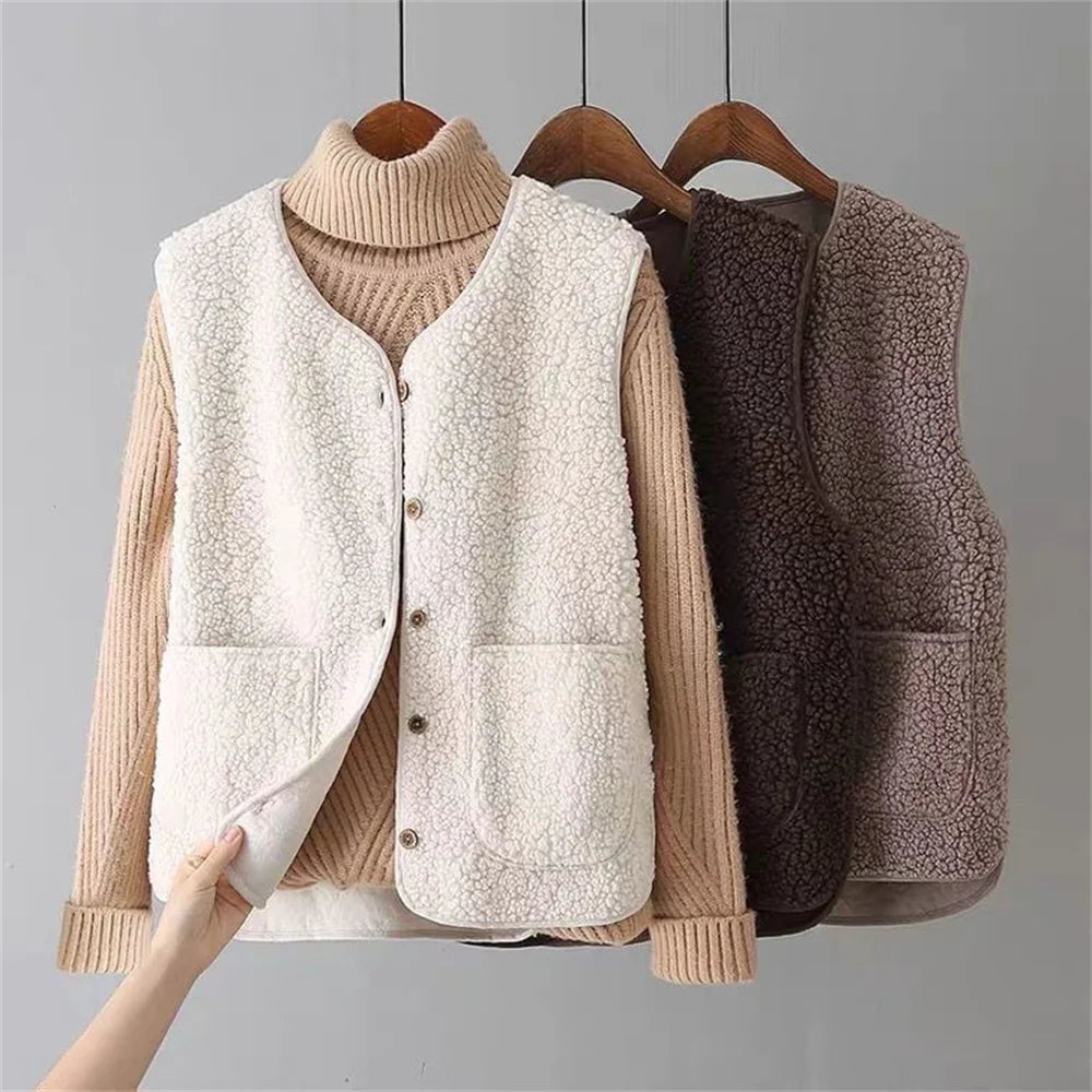 Damen Gilet Warm Mit Taschen | Teddy-Fleece