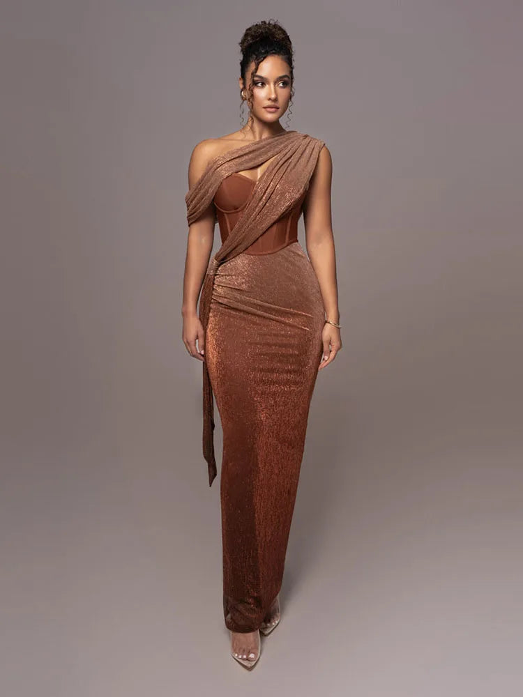 Damen Glitzer Kleid Asymmetrisch Maxi | Abend Elegante