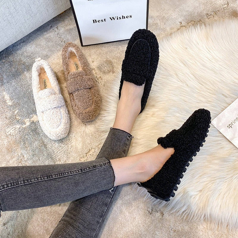 Damen Hausschuhe Loafer-Stil Mit Plüsch | Bequem