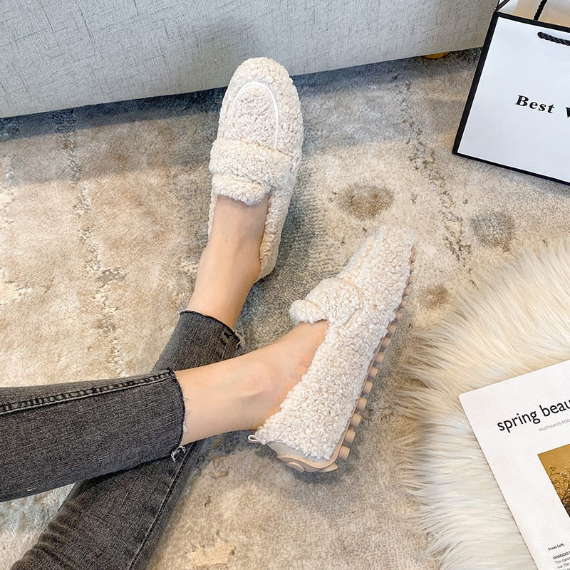 Damen Hausschuhe Loafer-Stil Mit Plüsch | Bequem