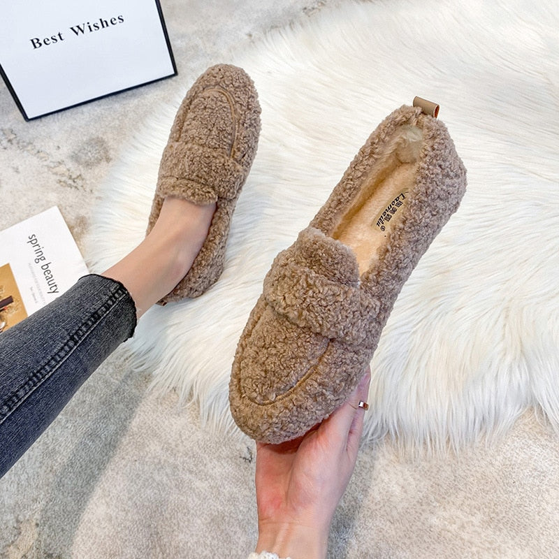 Damen Hausschuhe Loafer-Stil Mit Plüsch | Bequem