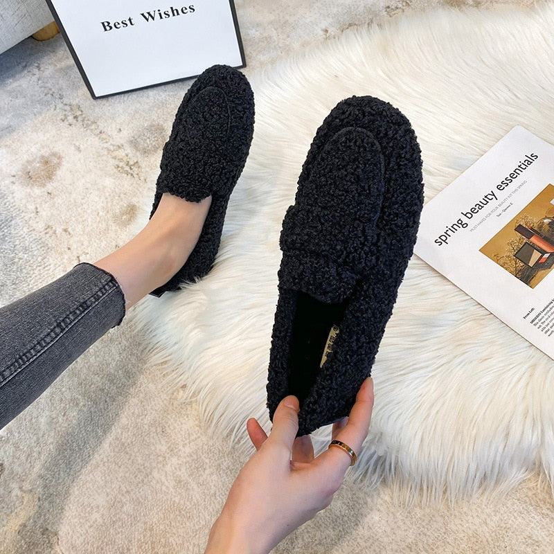 Damen Hausschuhe Loafer-Stil Mit Plüsch | Bequem