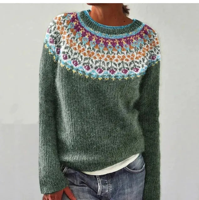 Damen Norweger Pullover Mit Rundhals & Strickmuster | Warm